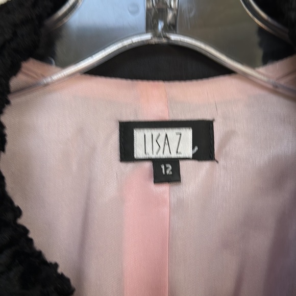 Black waist length jacket in a soft, poodle-like textured fabric. - Picture 5 of 5